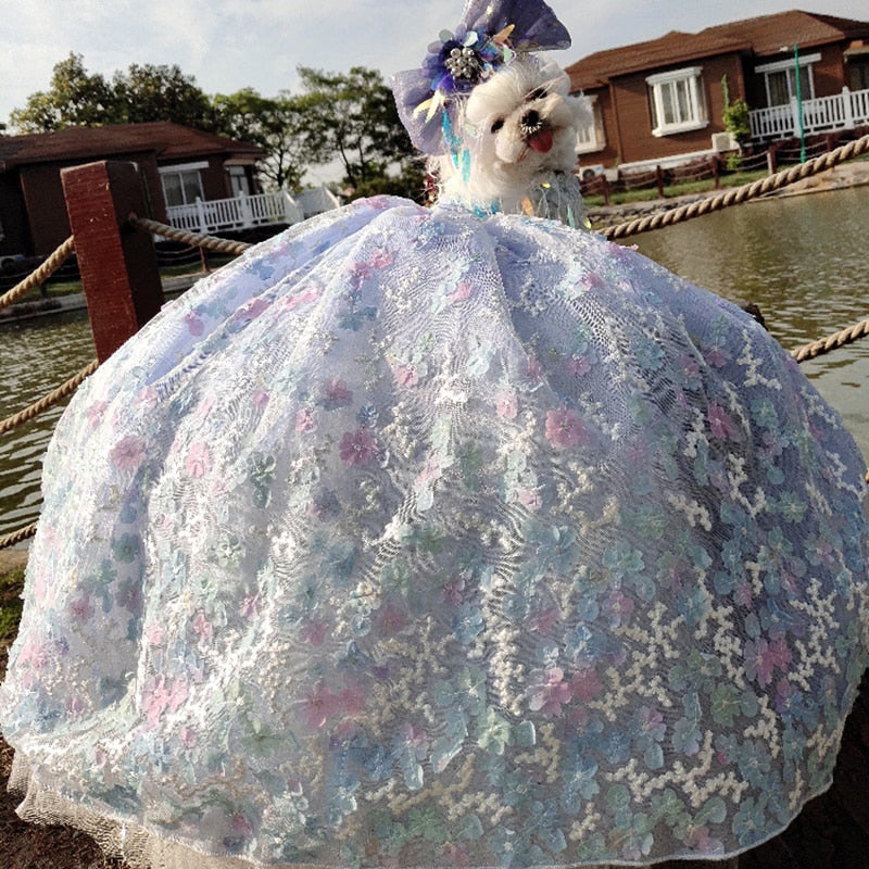 Pet Dog Dress Luxury Princess Wedding Trailing Dress For Small Dogs Colorful Embroidery Puppy Clothes Lace Dress Chihuahua Pug