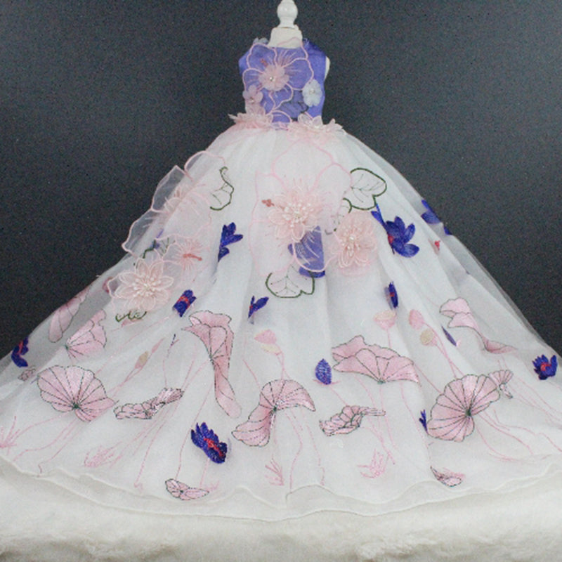Pet Dog Dress Handmade Embroidery Three-Dimensional Flower Princess Trailing Wedding Dress Puppy Clothes For Small Dogs Poodle