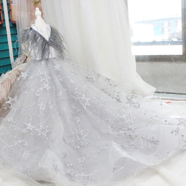 Pet Dog Dress Luxury Trailing Princess Wedding Dress For Small Dogs Feather Embroidery Puppy Clothes Lace Dress Chihuahua Poodle