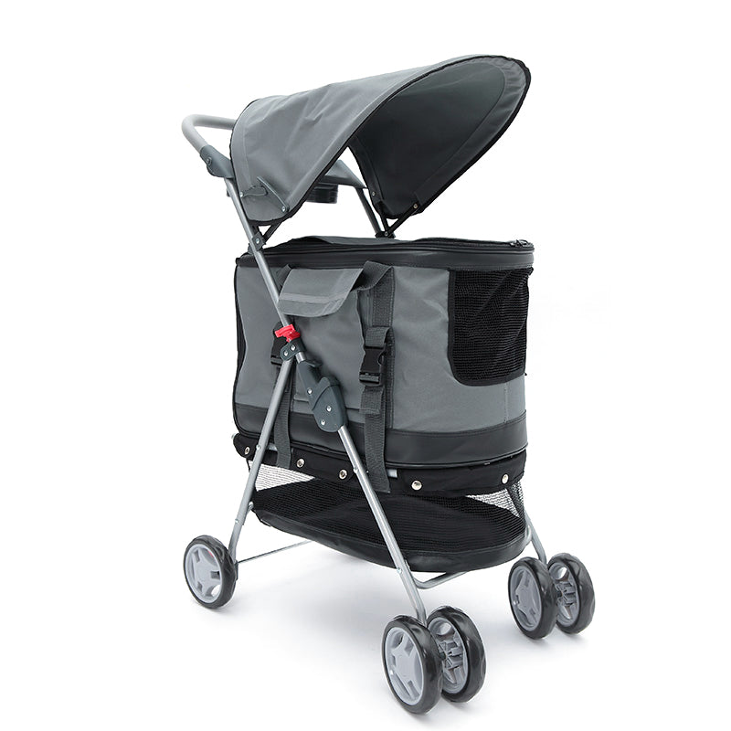 Folding Pet Stroller Lightweight Dog Four-wheeled Cart Rainproof Sunscreen Pet Supplies 600D Oxford Cloth with Removable Canopy