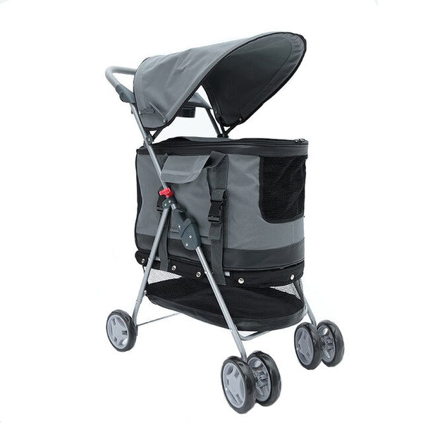 Folding Pet Stroller Lightweight Dog Four-wheeled Cart Rainproof Sunscreen Pet Supplies 600D Oxford Cloth with Removable Canopy