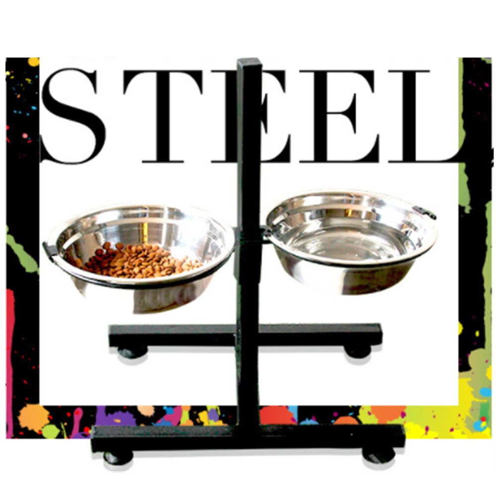 Hateli Stainless Steel Lifting Double Bowl Pet Bowl Pet Supplies Dog Feeder Fountain DHL Free Shipping