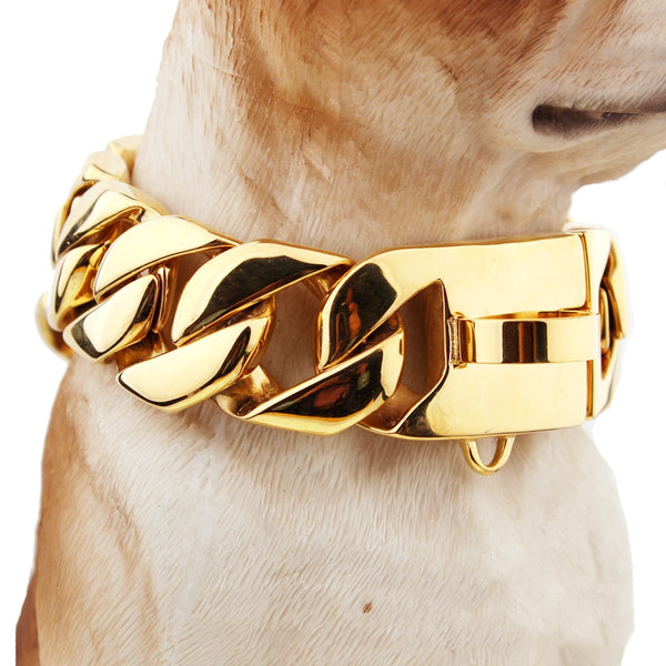 30mm Wide Dog Choke Chain Choker Collar Strong Gold Chrome Steel Metal Training French Bulldog Collar 45-65cm Length 10A