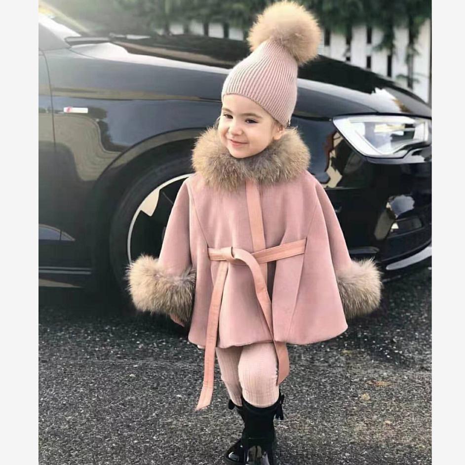 Hot Sale Cashmere Coat Children cloak With Natural Raccoon Dog Fur Jacket Modis Overcoat Kids Clothes Real Fur Coat Y1973