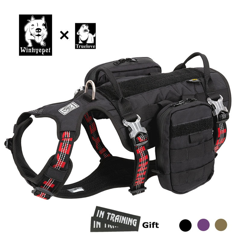 Truelove Dog Harness Backpack Bag Saddle Military Tactical Waterproof Harness Pet Dog Backpack Carrier Outdoor Travel Training