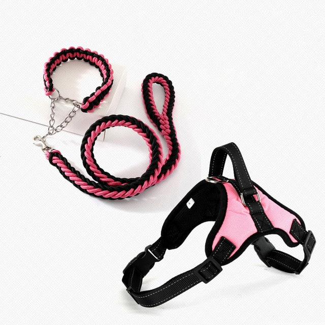 Large Pet Dog Collar Harness Leash Set Traction Rope Walk The Dog P Chain Pet Lead Harness Vest for Medium Large Dogs