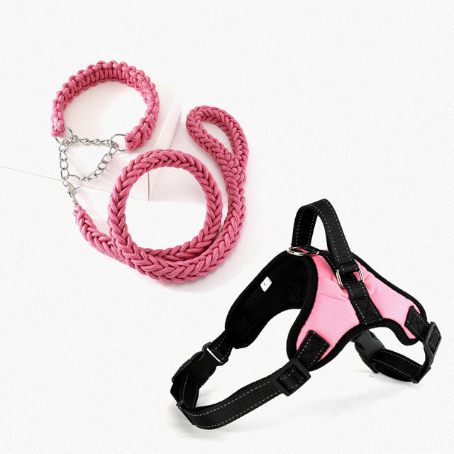 Large Pet Dog Collar Harness Leash Set Traction Rope Walk The Dog P Chain Pet Lead Harness Vest for Medium Large Dogs