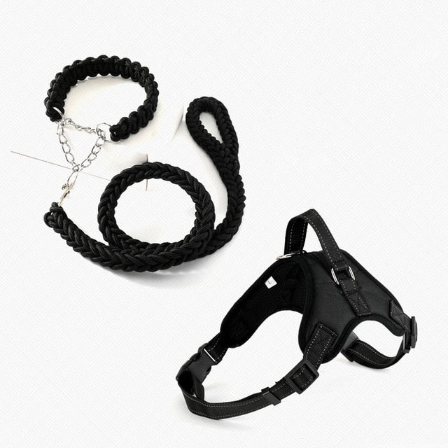 Large Pet Dog Collar Harness Leash Set Traction Rope Walk The Dog P Chain Pet Lead Harness Vest for Medium Large Dogs