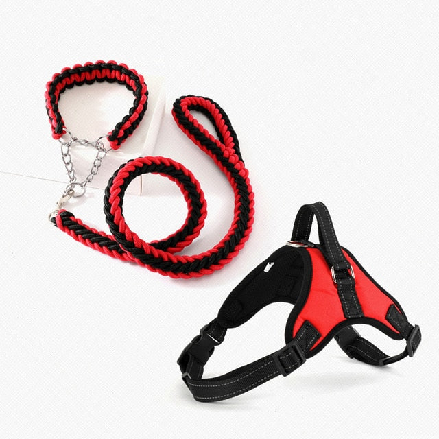 Large Pet Dog Collar Harness Leash Set Traction Rope Walk The Dog P Chain Pet Lead Harness Vest for Medium Large Dogs