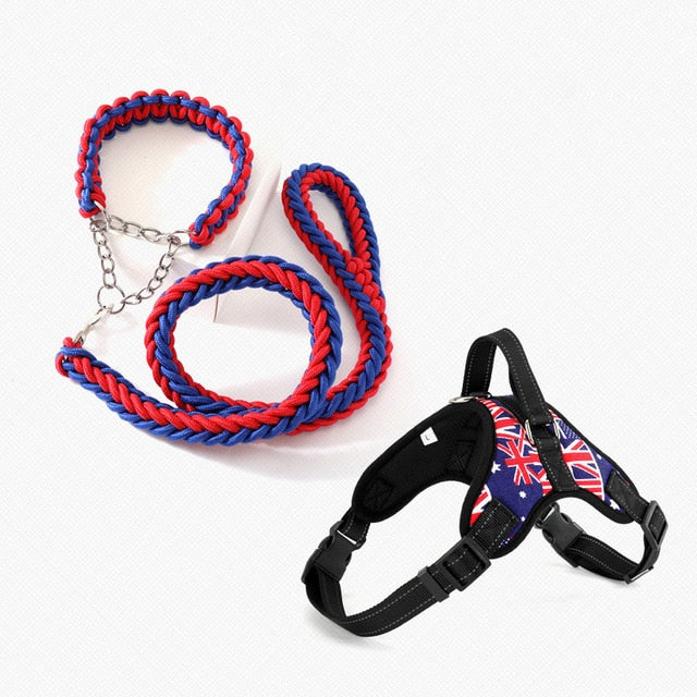 Large Pet Dog Collar Harness Leash Set Traction Rope Walk The Dog P Chain Pet Lead Harness Vest for Medium Large Dogs