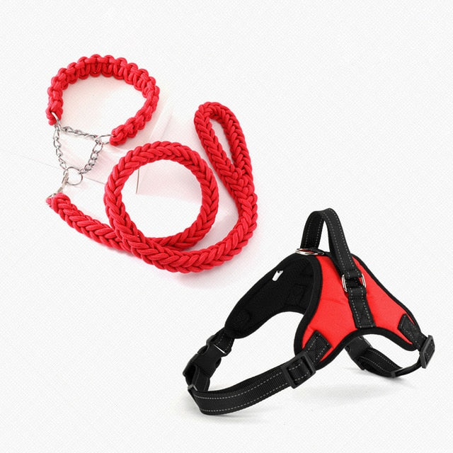 Large Pet Dog Collar Harness Leash Set Traction Rope Walk The Dog P Chain Pet Lead Harness Vest for Medium Large Dogs