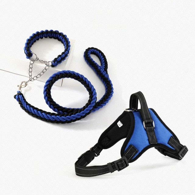 Large Pet Dog Collar Harness Leash Set Traction Rope Walk The Dog P Chain Pet Lead Harness Vest for Medium Large Dogs