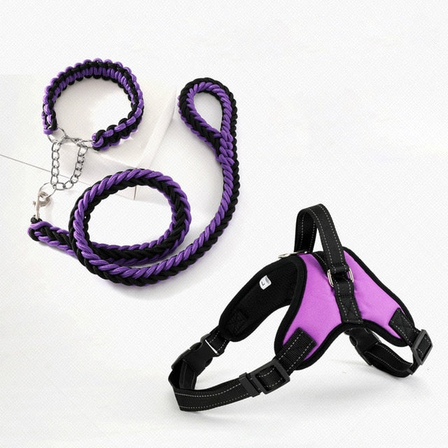 Large Pet Dog Collar Harness Leash Set Traction Rope Walk The Dog P Chain Pet Lead Harness Vest for Medium Large Dogs