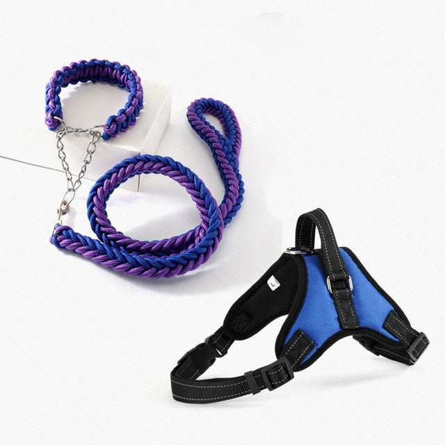Large Pet Dog Collar Harness Leash Set Traction Rope Walk The Dog P Chain Pet Lead Harness Vest for Medium Large Dogs