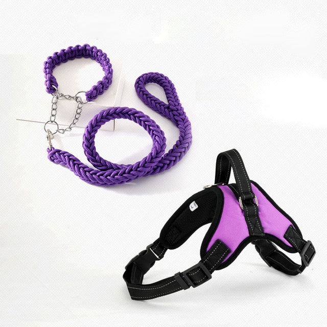 Large Pet Dog Collar Harness Leash Set Traction Rope Walk The Dog P Chain Pet Lead Harness Vest for Medium Large Dogs