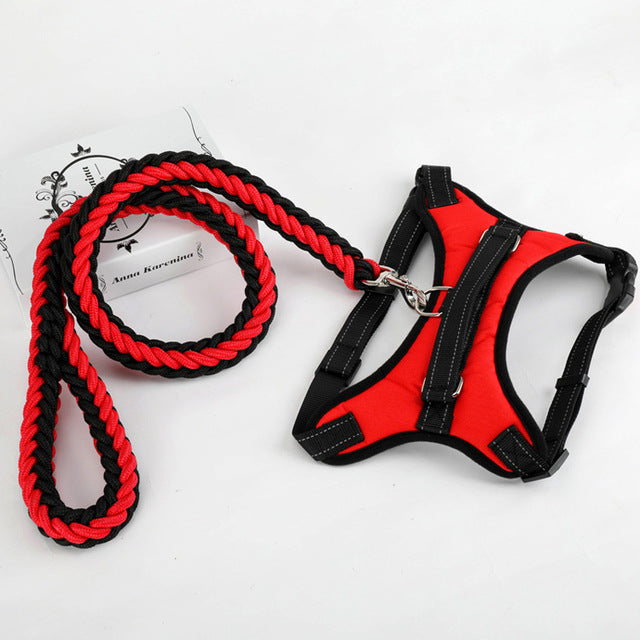 Large Pet Dog Collar Harness Leash Set Traction Rope Walk The Dog P Chain Pet Lead Harness Vest for Medium Large Dogs
