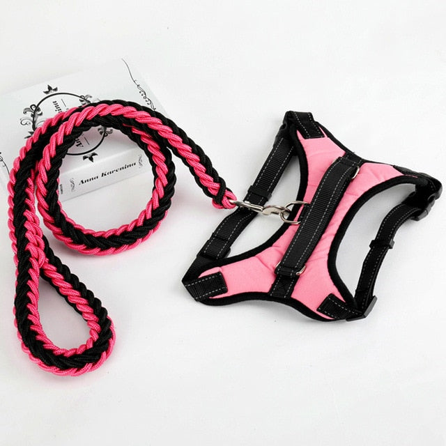 Large Pet Dog Collar Harness Leash Set Traction Rope Walk The Dog P Chain Pet Lead Harness Vest for Medium Large Dogs