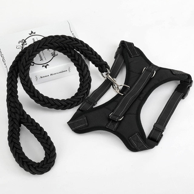 Large Pet Dog Collar Harness Leash Set Traction Rope Walk The Dog P Chain Pet Lead Harness Vest for Medium Large Dogs