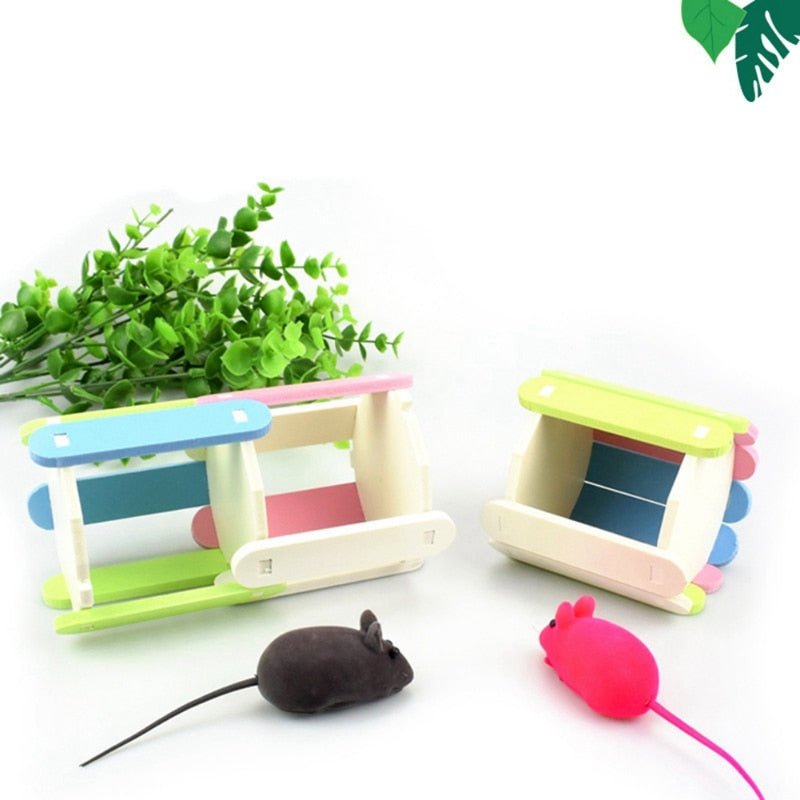 Pet Toys Wooden Self-assembling Hamster Roller Rainbow Wood Fitness Sports Colorful Small Pet Tunnel Swing Toy Small Pet Toys