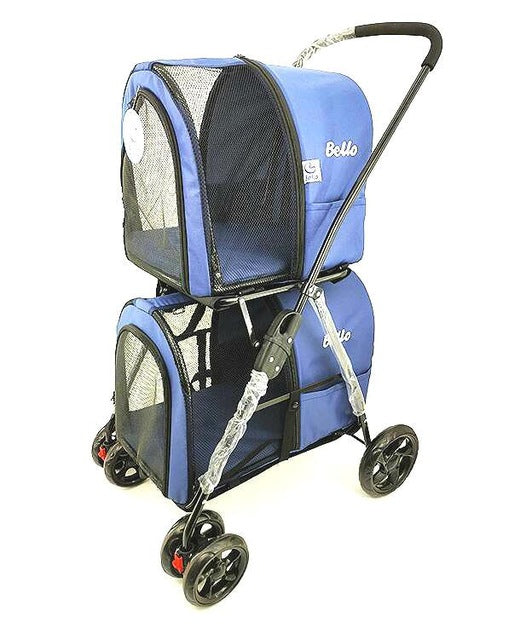 Lightweight folding double pet stroller Removable big dog big space trolley 4wheel travel cage Waterproof oxford cloth
