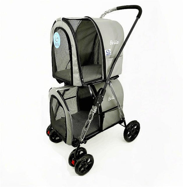 Lightweight folding double pet stroller Removable big dog big space trolley 4wheel travel cage Waterproof oxford cloth