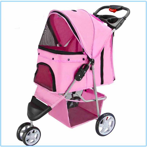 Authentic Portable Pet Stroller 3 Wheel+Quality Cotton Mat+Oxford One Button Foldable Cat Dog Teddy Carrier 15kgBearing