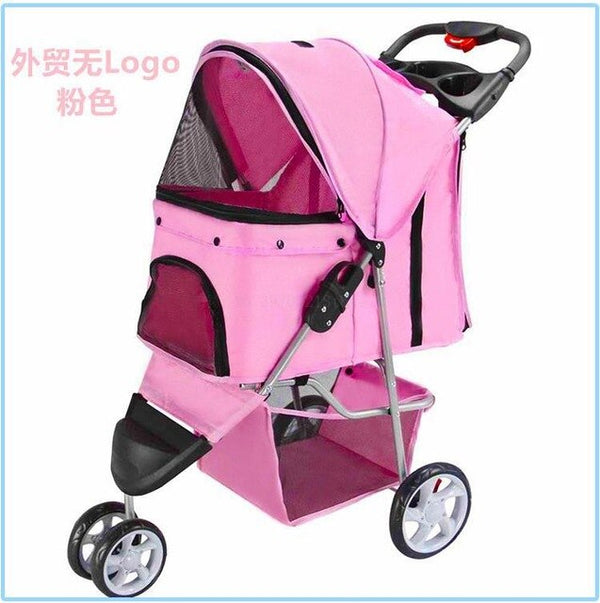 Authentic Portable Pet Stroller 3 Wheel+Quality Cotton Mat+Oxford One Button Foldable Cat Dog Teddy Carrier 15kgBearing