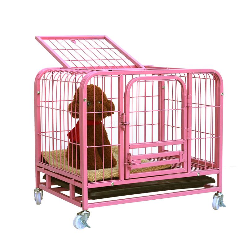 Cheap Foldable Pet Cat Cage Kennel pink Folding sturdy Metal Dog Crate with Door Best Quality Easy Install Universal wheel