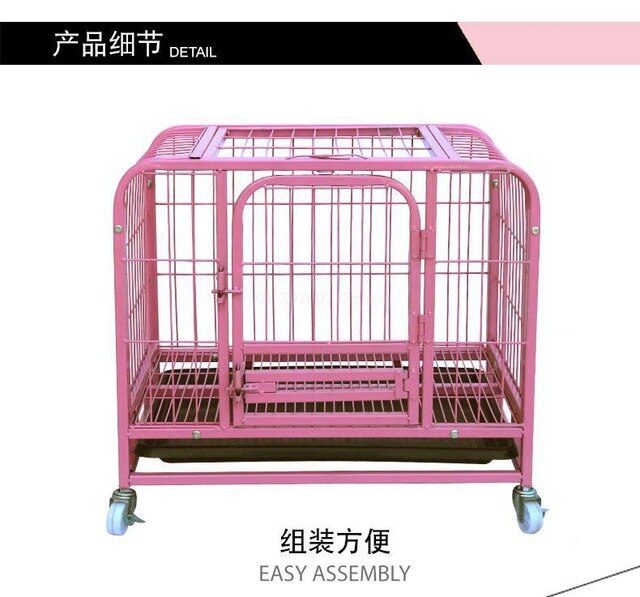 Cheap Foldable Pet Cat Cage Kennel pink Folding sturdy Metal Dog Crate with Door Best Quality Easy Install Universal wheel
