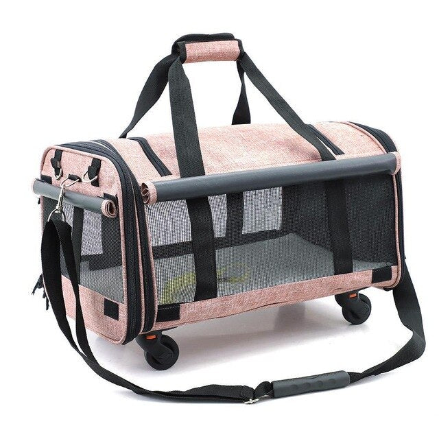 Breathable collapsible pet Cart portable pet bag out portable travel dog bag cat bag pet cage with universal wheel