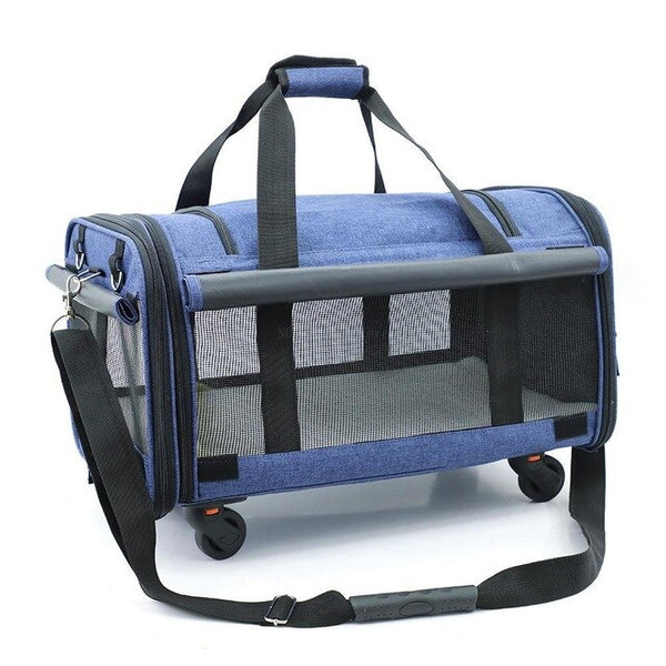 Breathable collapsible pet Cart portable pet bag out portable travel dog bag cat bag pet cage with universal wheel