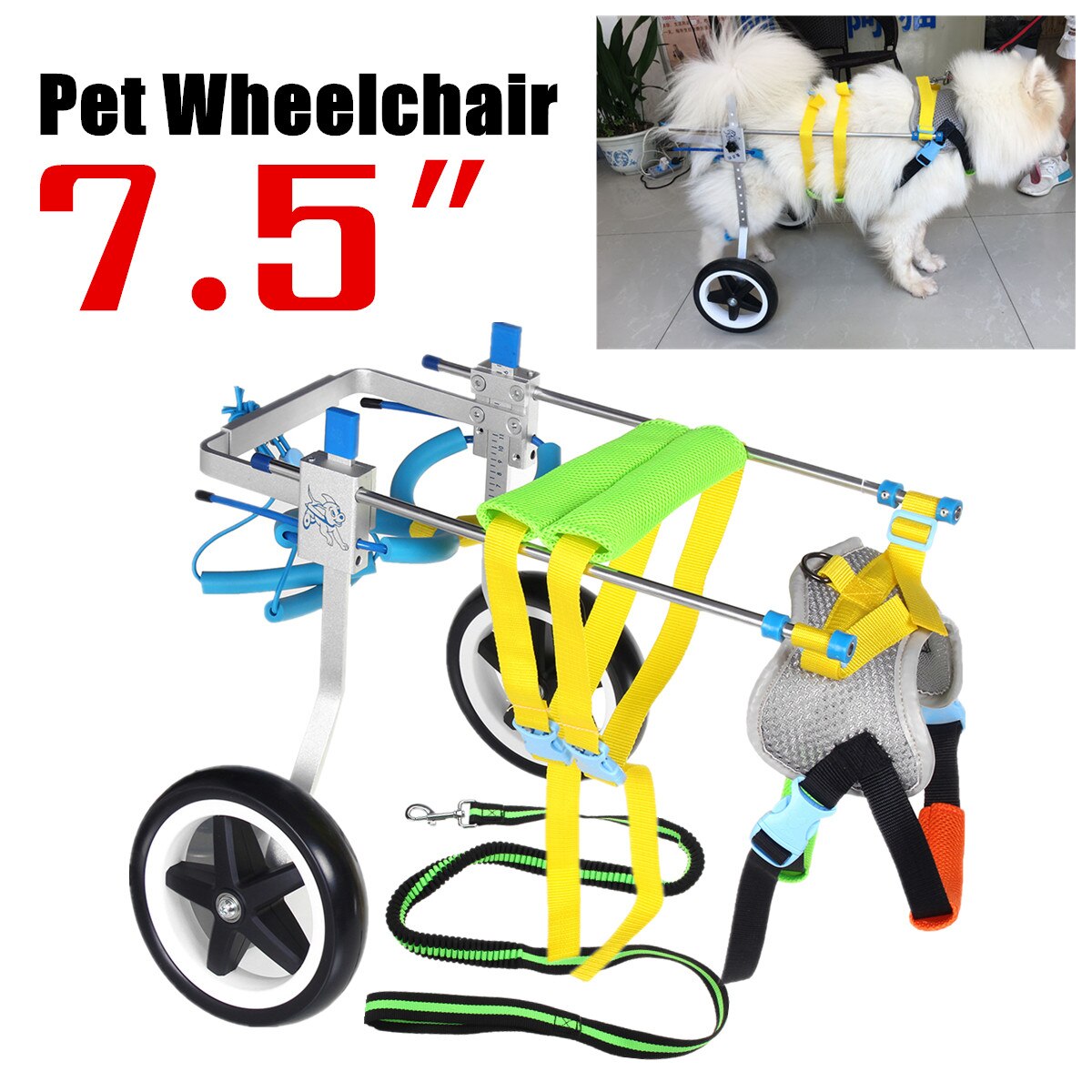 For Handicapped Hind Leg 7.5" Pet Dog Cat Wheelchair Walk Cart Scooter Aluminium Height/Length/Width Can be Adjusted Lightweight