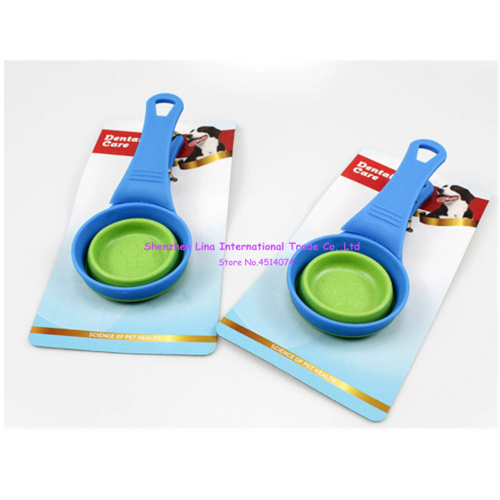 20PCS/LOT Hateli Folded Silicone Pet Bowl Folding Food Spoon can Clipped Food Bag Water Bowl Measuring Cup Dog Food Spoon 118ML