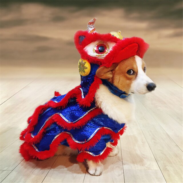 GH  Funny Dog Clothes New Year's Pet Chinese Costume Dragon Dance Lion Dog Clothes Puppy Dog Lion Dance Red Festive Clothes