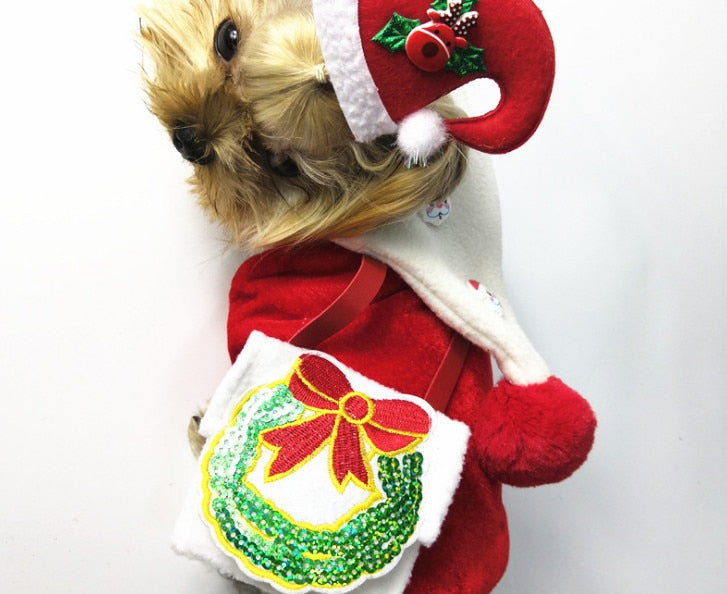 usd 8.98/pc pet dog puppy costume XMAS Santa Claus clothing clothes snack bag with bowtie  10PCS/LOT