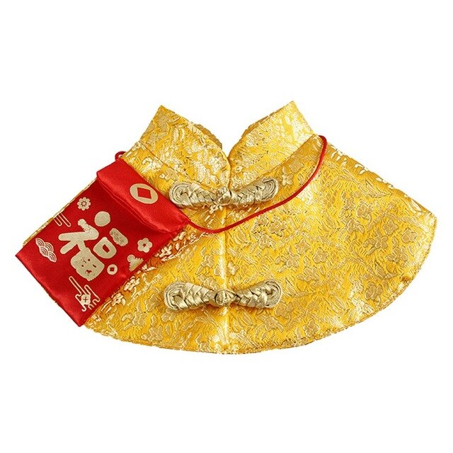 Pet Cat New Year Cloak Clothes Party Costume Chinese Style Tang Dynasty Dress Festival Cloak with Red Envelope for Kitten Yorkie