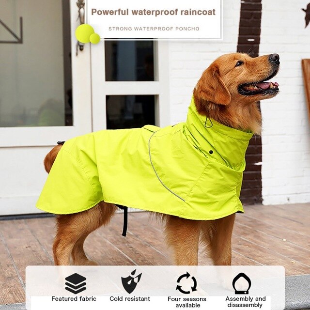 Dog Raincoat dog clothes Waterproof Nylon Golden-haired Raincoat Cloth High Collar Detachable Cap  for Dogs Cats