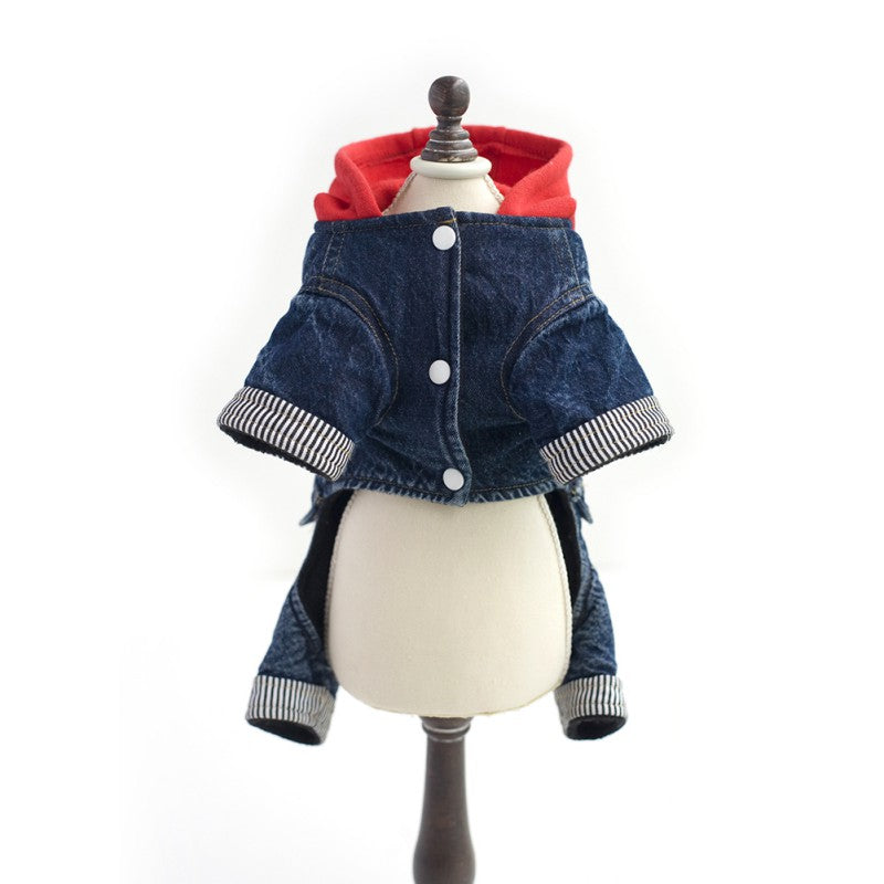 Dog Autumn Or Winter Fashion Cute Thicken Red Hat And Four-legged Jeans Pet Clothes