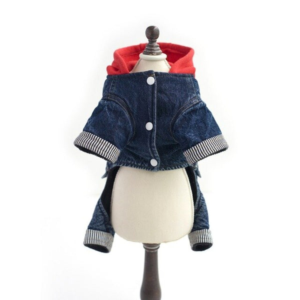 Dog Autumn Or Winter Fashion Cute Thicken Red Hat And Four-legged Jeans Pet Clothes