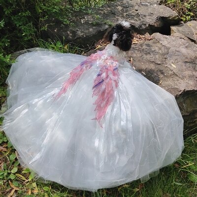 Pet Dog Dress High-End Handmade Trailing Princess Wedding Tutu Dress Puppy Clothes Gorgeous Wing Adorn Pearl Chihuahua Poodle