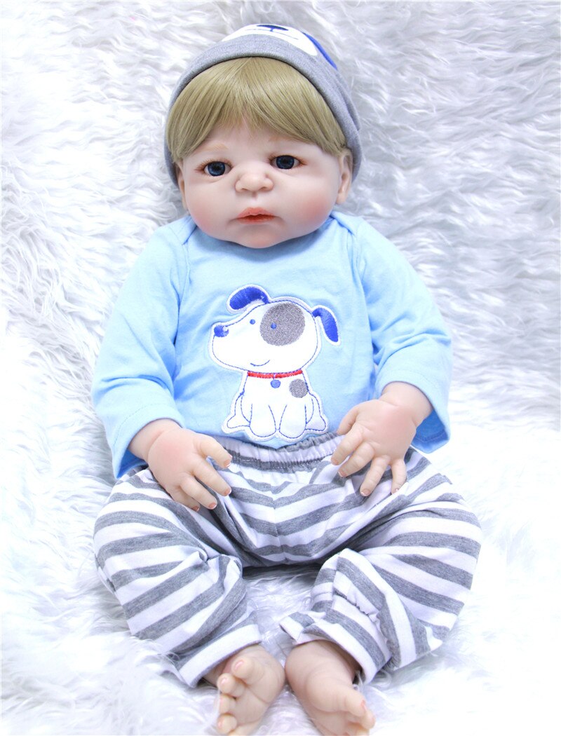 NPKCOLLECTION 55cm Soft Silicone Reborn Dolls Baby Realistic Doll Reborn 22 Inch Full Vinyl Boneca  with Cartoon Dog Clothes