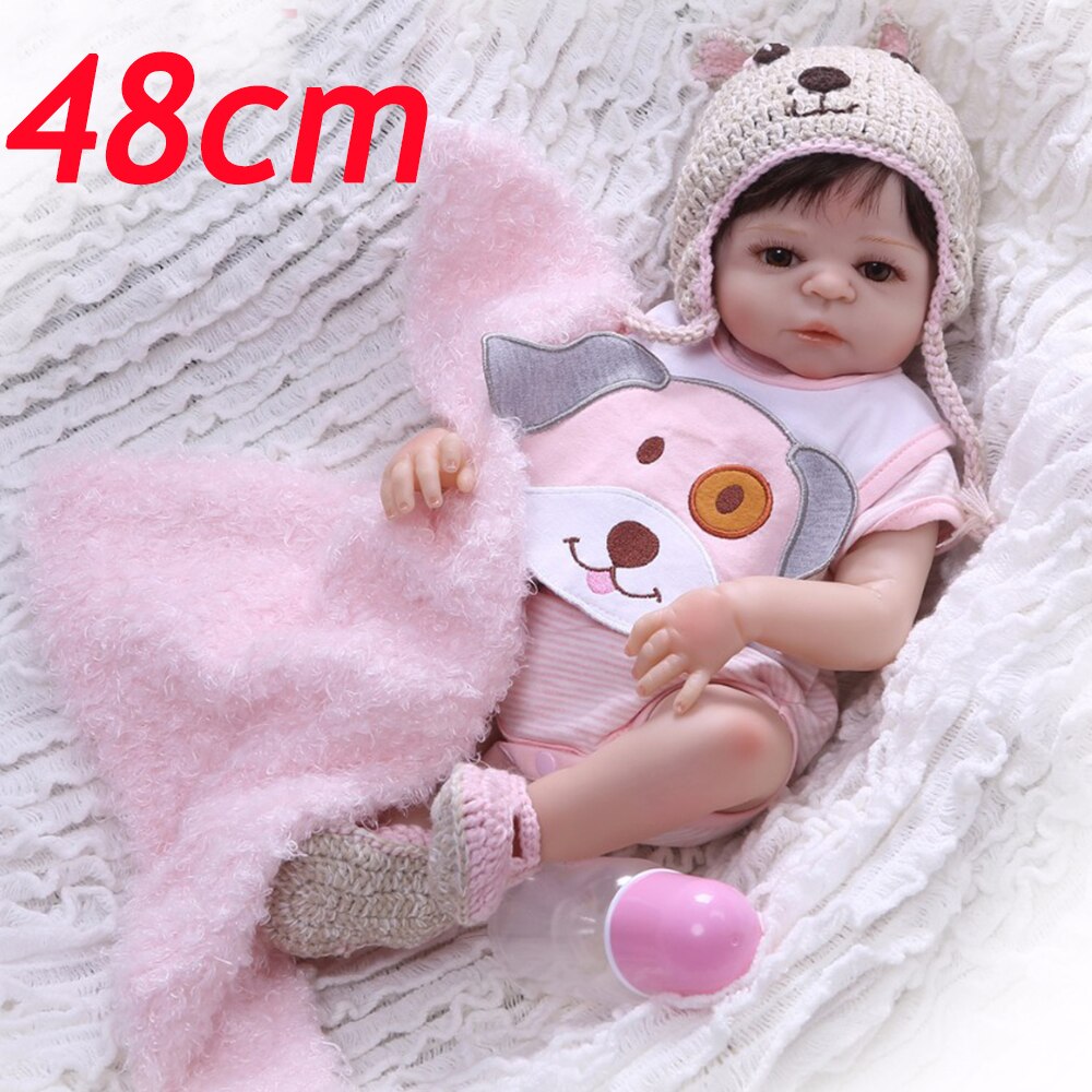 Bebe reborn 48CM silicone vinyl reborn baby girl dolls toys with cute dog clothes child bathe toys real alive boneca reborn doll