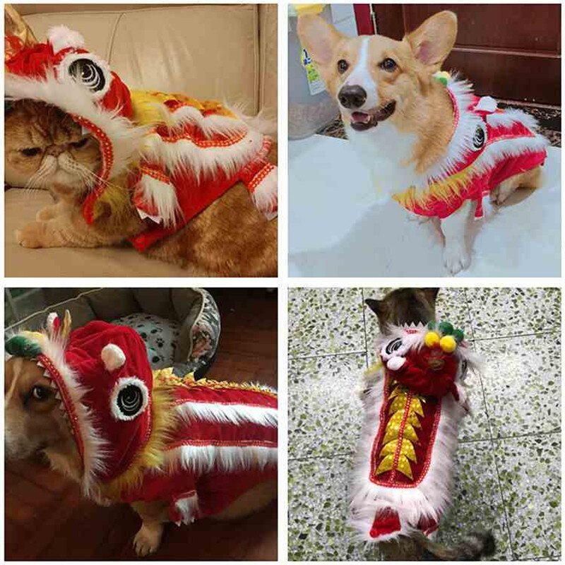 Plush animal toy Lion DanceChinese Wind Lucky Lion Dog Clothes Summer Thin Cat T-shirt Pets  Lovely Decoration Gift for Pet