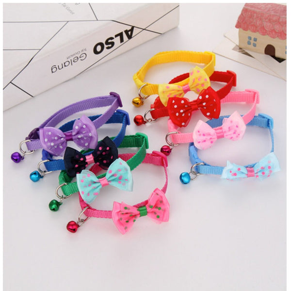 560pcs/lot Adjustable Polyester Dog Collar Cute Pet Cat Collar with Bowknot Bell Pendant Necklace Collar for Small Dog and Cat