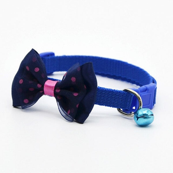 560pcs/lot Adjustable Polyester Dog Collar Cute Pet Cat Collar with Bowknot Bell Pendant Necklace Collar for Small Dog and Cat