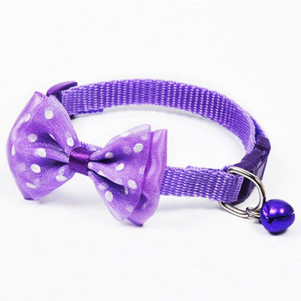 560pcs/lot Adjustable Polyester Dog Collar Cute Pet Cat Collar with Bowknot Bell Pendant Necklace Collar for Small Dog and Cat