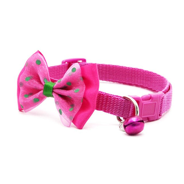 560pcs/lot Adjustable Polyester Dog Collar Cute Pet Cat Collar with Bowknot Bell Pendant Necklace Collar for Small Dog and Cat