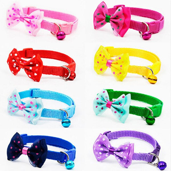 560pcs/lot Adjustable Polyester Dog Collar Cute Pet Cat Collar with Bowknot Bell Pendant Necklace Collar for Small Dog and Cat