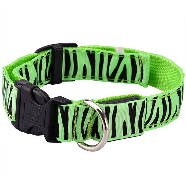 105pcs/lot LED Dog Collar Nylon Night Safety Flashing Glow Pet Dog Collar with Zebra Pattern Luminous Light Collar