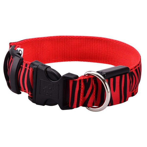 105pcs/lot LED Dog Collar Nylon Night Safety Flashing Glow Pet Dog Collar with Zebra Pattern Luminous Light Collar